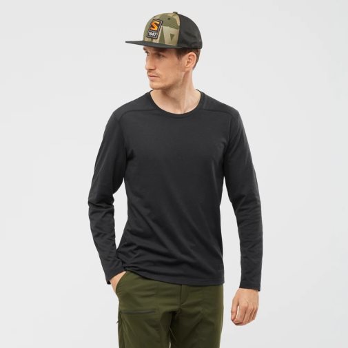 Camiseta Salomon Essential Long Sleeve Masculino Pretas | PT X84217